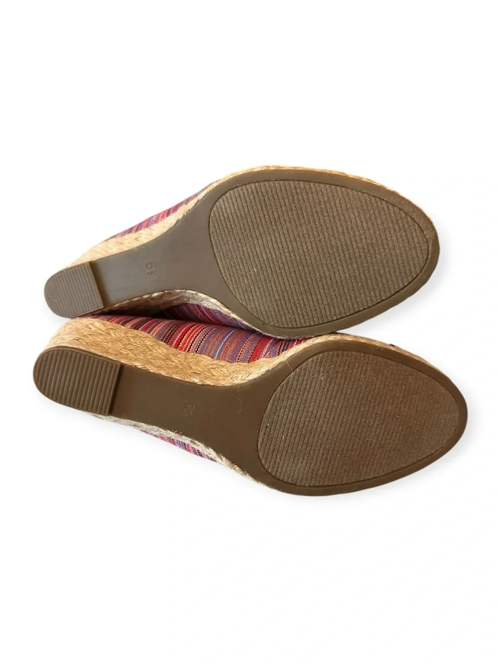 Coach and Four Red Multi-Striped Peep-Toe Wedges 6.5